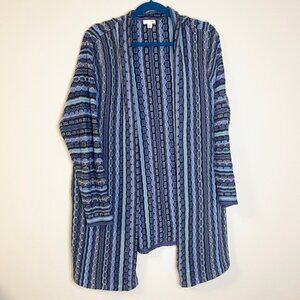 J. Jill Textured Striped Open Front Cotton Blend Blue Cardigan - XL